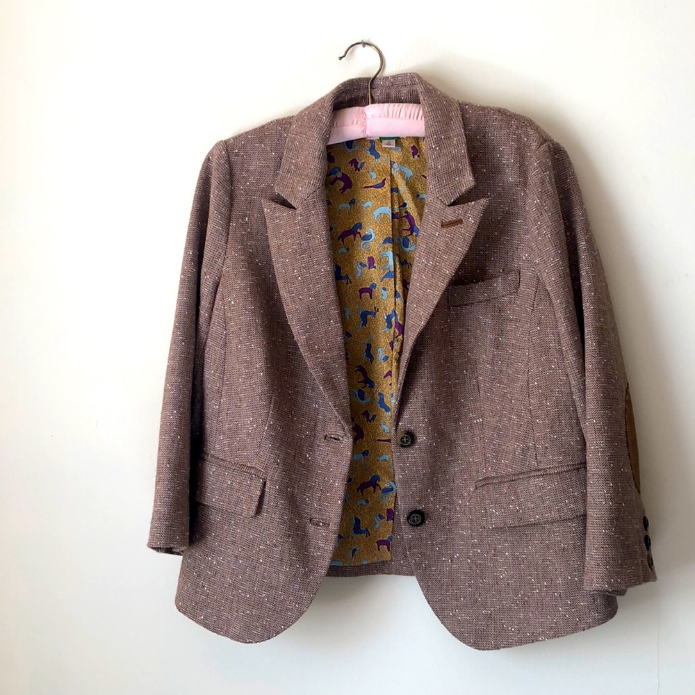 Tan tweed blazer with elbow patches